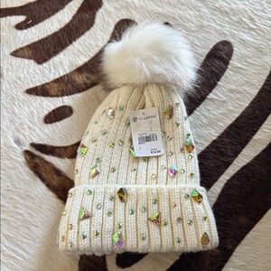 Versona Ivory Knit Hat with Sparkling Gems
